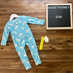 NWT SweetHoney Boys Dreamer Layette Pajama Cottontail Hop Blue Bunny Easter 12M